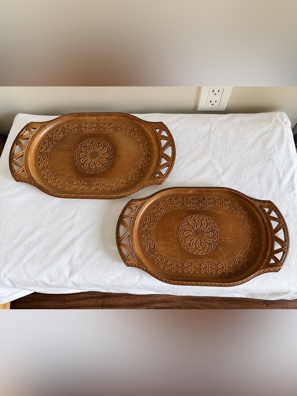 Vintage Desco Italy MCM Faux Wood Resin Serving Trays Set of 2